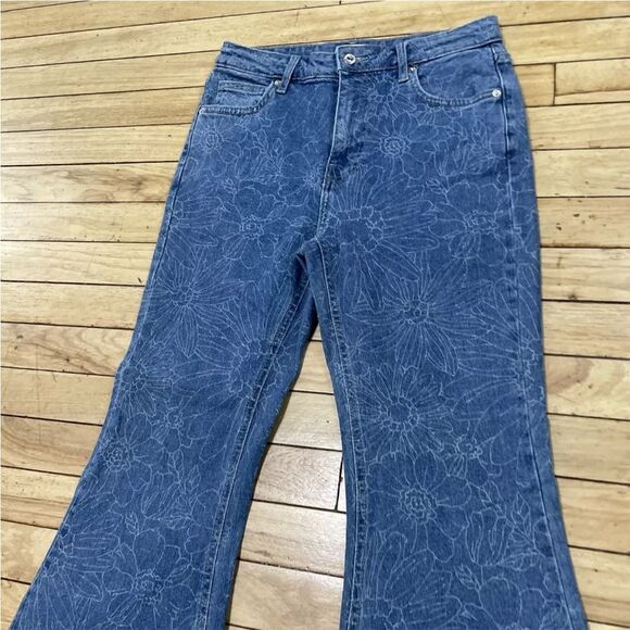 FOREVER 21 PREMIUM Womens Jeans Blue Floral Bell  Bottom Flare Hippie Denim 28 - Picture 13 of 16